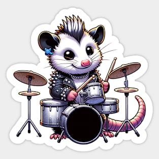 Punk Rock Opossum Drummer Sticker